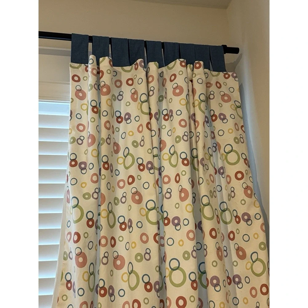 Custom Made Lined Tab Top Window Panels (2) 72Wx68L Colorful